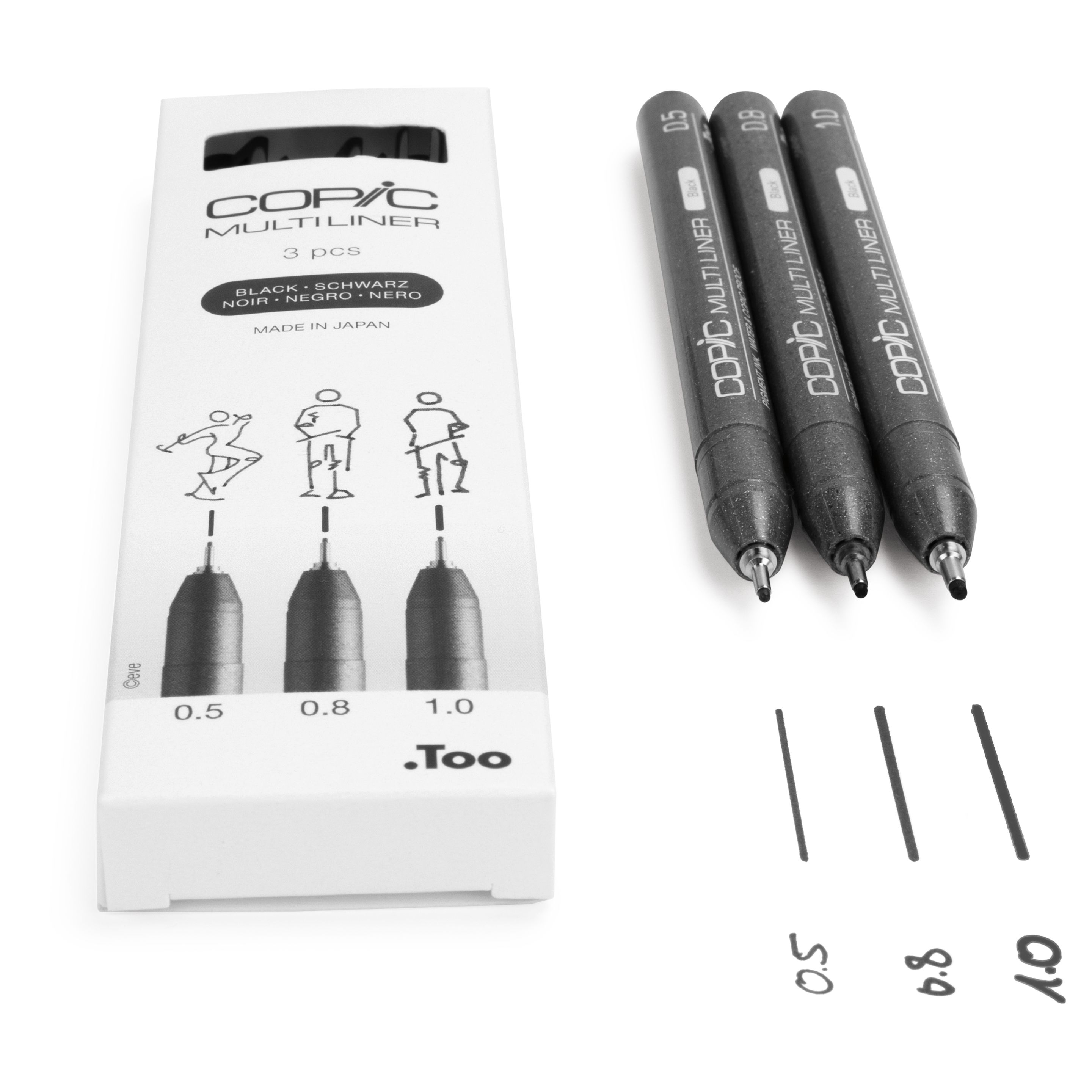 COPIC Multiliner Fineliner Set Schwarz 0,5 + 0,8 + 1,0 mm, 3 St.