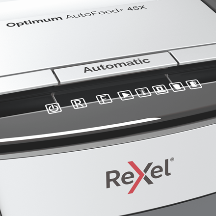 Rexel AutoFeed 45X Aktenvernichter Kreuzschreddern 55 dB Schwarz - Silber (2020045XEU) (geöffnet)