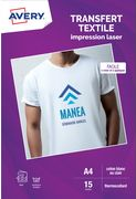 AVERY T-Shirt Transferfolie, DIN A4, weiß für helle Textilien, für Laserdrucker - 1 Stück (C9403-15)