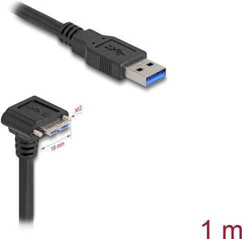 Delock USB 5 Gbps Kabel USB Typ-A Stecker gerade zu USB Micro-B Stecker 90° nach unten gewinkelt mit Schraubenabstand 18 mm 1 m schwarz (81030)