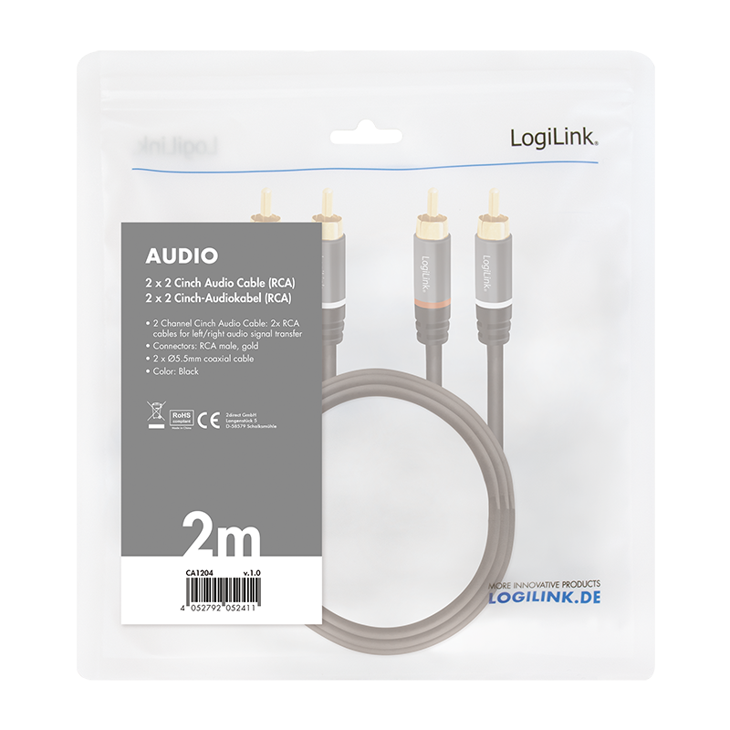 LogiLink CA1204 Audio-Kabel 2 m 2 x RCA Schwarz (CA1204)