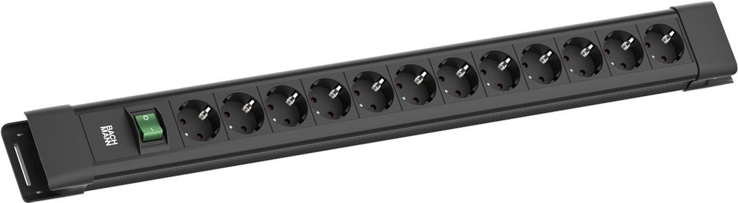 Bachmann CONNECTUS 12xCEE7/3 1xSchalter 2.0m CEE7/7 Schwarz (BM005908)