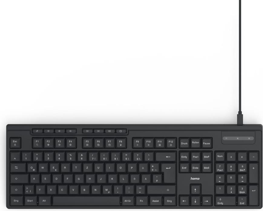 Hama USB-Tastatur CK-200 kabelgebunden 8 Media-Tasten Schwarz QWERTZ DE (00173052)