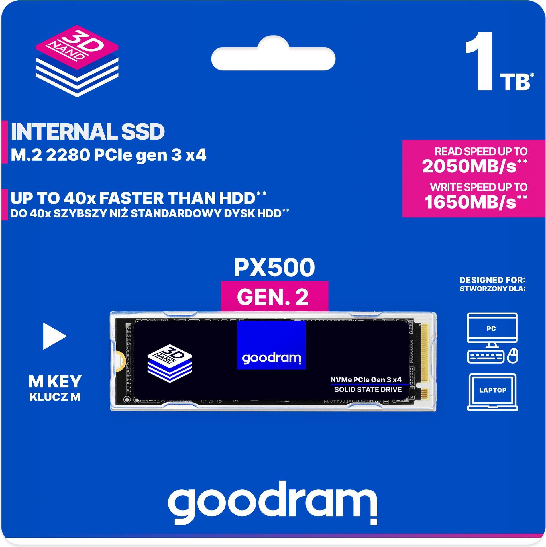 Goodram PX500 Gen.2 M.2 1000 GB PCI Express 3.0 3D NAND NVMe (SSDPR-PX500-01T-80-G2)