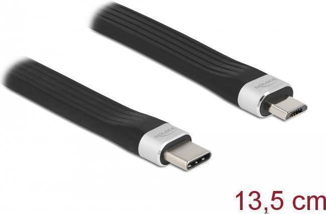 DELOCK - USB-Kabel - USB-C (M) bis Micro-USB Typ B (M) - USB2.0 - 3 A - 13,5 cm - flach, unterstützt