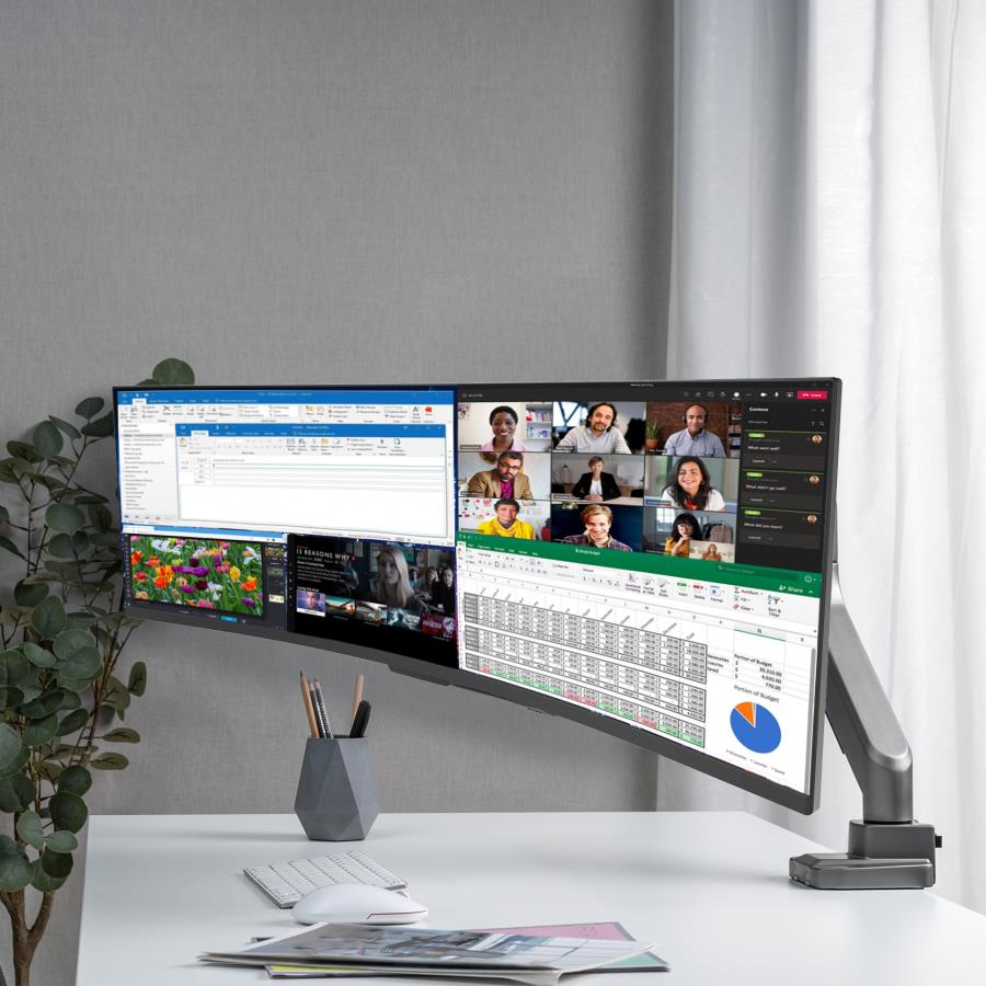 V7 DM1HDS Monitor-Tischhalterung mit Gelenkarm 49" Schwarz, Silber
