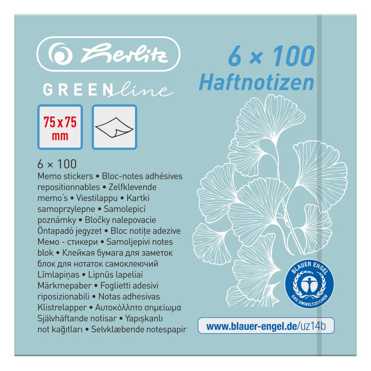 Herlitz Klebezettel 50033430 75 x 75 mm 600 Blatt Selbstklebend Blau, Grün, Gelb