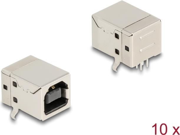 Delock USB 2.0 Typ-B Buchse 4 Pin THT Steckverbinder zur Durchsteckmontage 90° gewinkelt 10 Stück (66636)