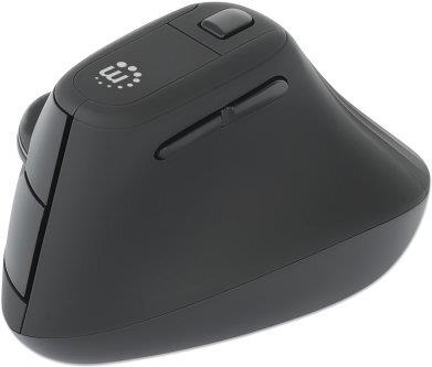 MANHATTAN Vertikale Ergonomische Kabellose USB-Maus USB-A Nanoempfänger, sechs Tasten plus Mausrad, 800/1200/1600 dpi, handgelenkfreundlicher Winkel, schwarz (190336)