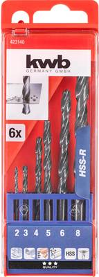 kwb 423140. Vorgesehene Verwendung: Bohrer, Bohrerart: Bohrerbit-Set, Rotating Richtung: Drehung der rechten Hand. Verpackungsart: Hängende Kiste. Anzahl der Bohrer-Bits: 6 Stück(e) (423140)