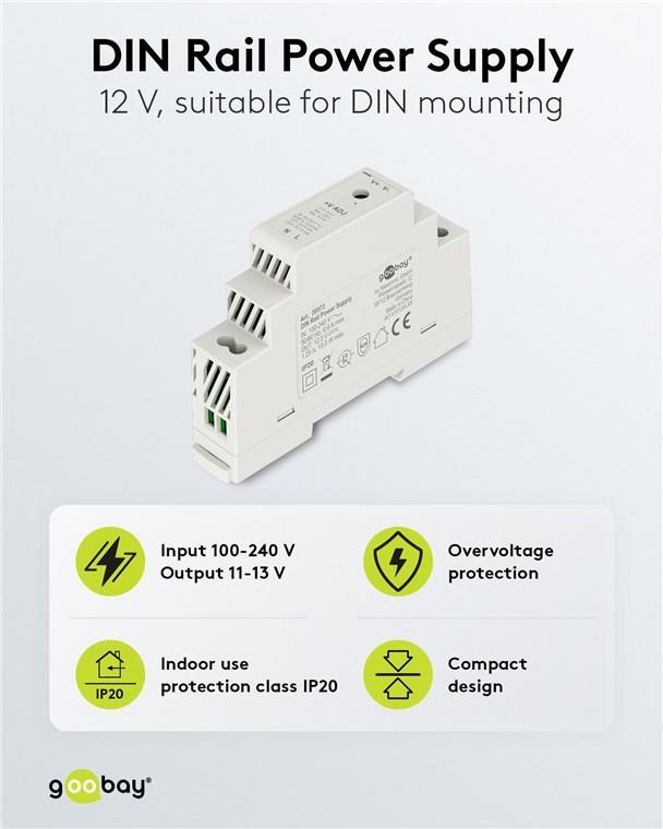 Goobay Hutschienen-Netzteil (DIN-Rail) 12 V, 1,25 A, 15 W (59573)