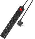 ACT Power strip with illuminated switch, 6 sockets, 3 m, black (AC2465)