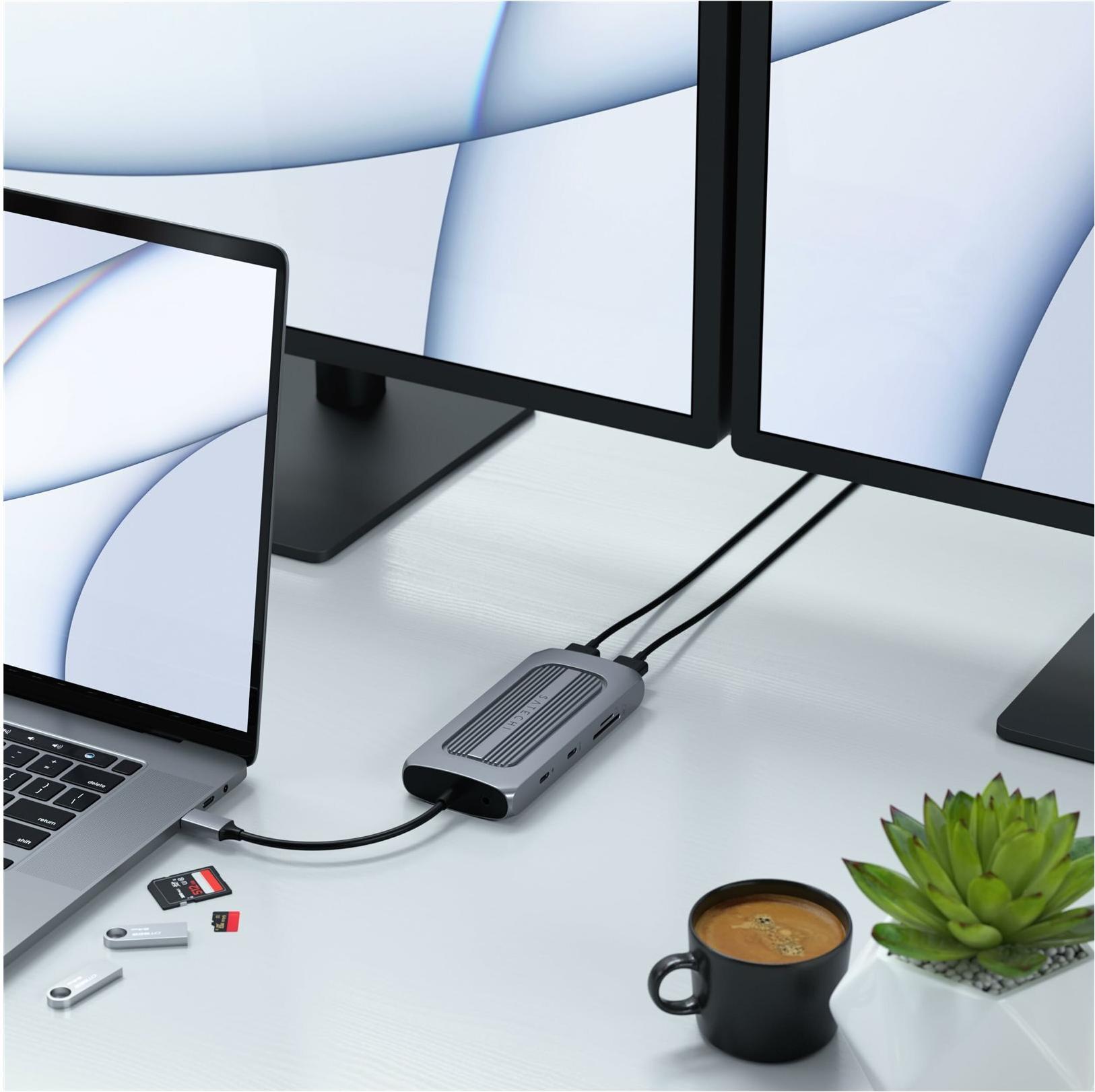 Satechi Multiport MX Adapter Dockingstation USB-C 2 x HDMI 1GbE Grau