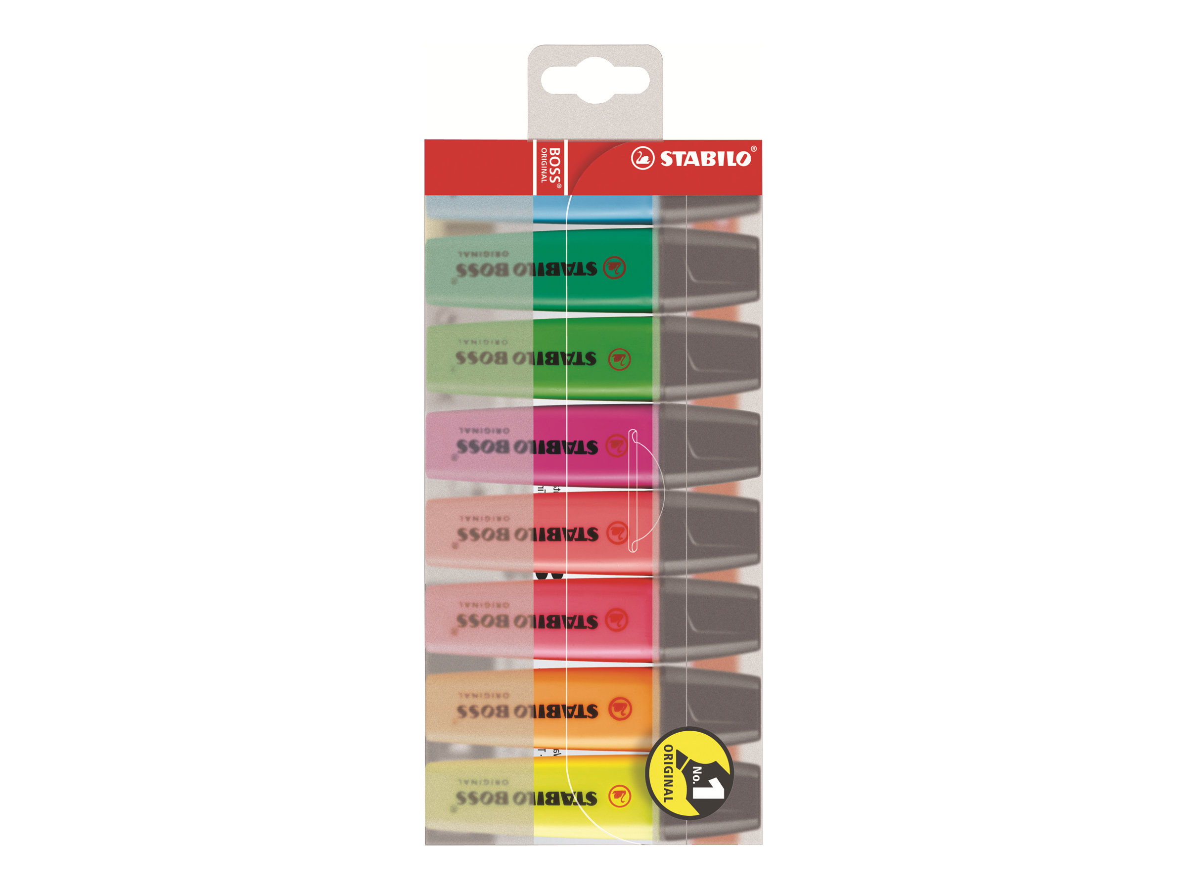 STABILO BOSS ORIGINAL Textmarker, 8er PET-Etui, Keilspitze 2,0 - 5,0 mm, Mehrfarbig