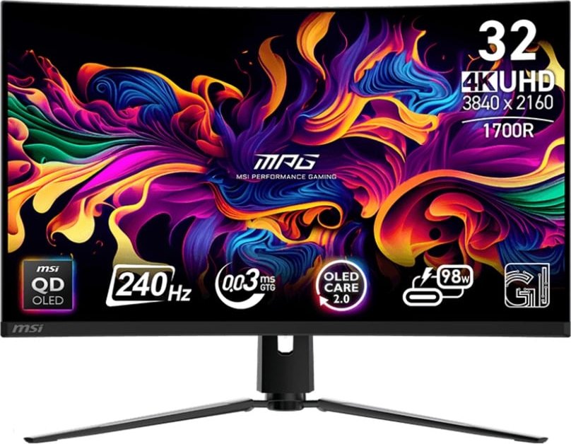MSI MPG 321CURXDE QD-OLED Gaming-Monitor 80 cm (31.5 Zoll), schwarz, UltraHD/4K, QD-OLED, Curved, USB-Hub, KVM, 240Hz Panel (9S6-3DD64T-012)