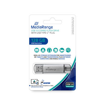 MediaRange MR938 USB-Stick 128 GB USB-C + USB-A 3.0 Silber