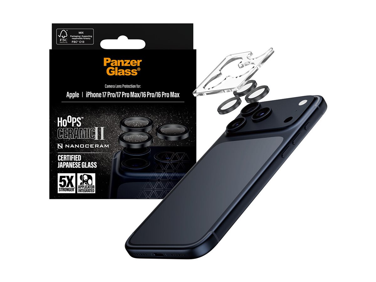 PanzerGlass Hoops Ceramic II Kameralinsen-Schutz für iPhone 17 Pro/Max/16 Pro/Max, Schwarz