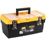 Werkzeugkoffer aus Kunststoff mit Metallschlössern, ca. 413 x 212 x 186 mm mit Aufbewahrungsfächern im Deckel für Kleinteile (818101)