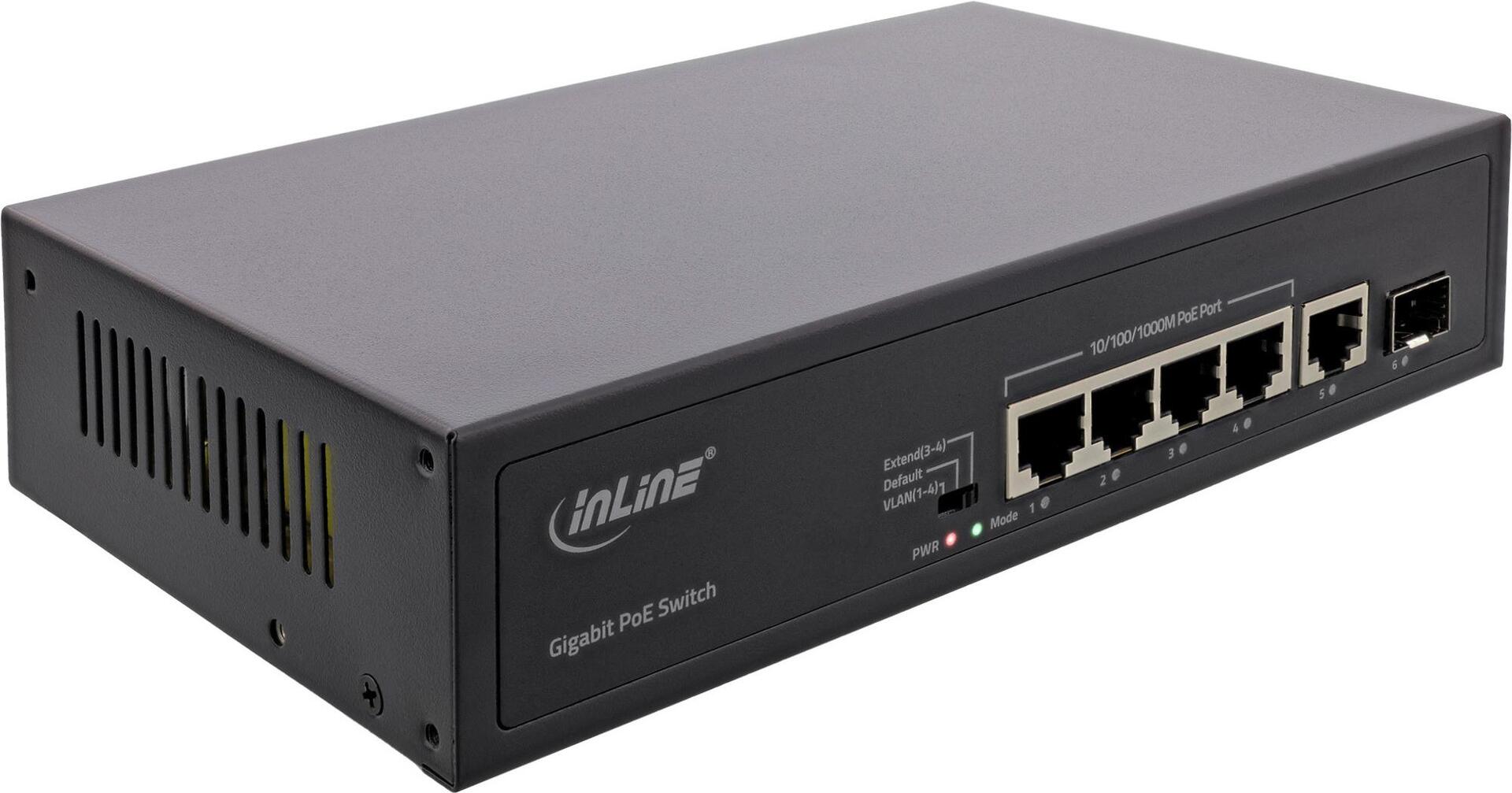 InLine PoE+ Gigabit Netzwerk Switch 5 Port 4x 1xSFP 1Gb/s Desktop Metall (32305R)