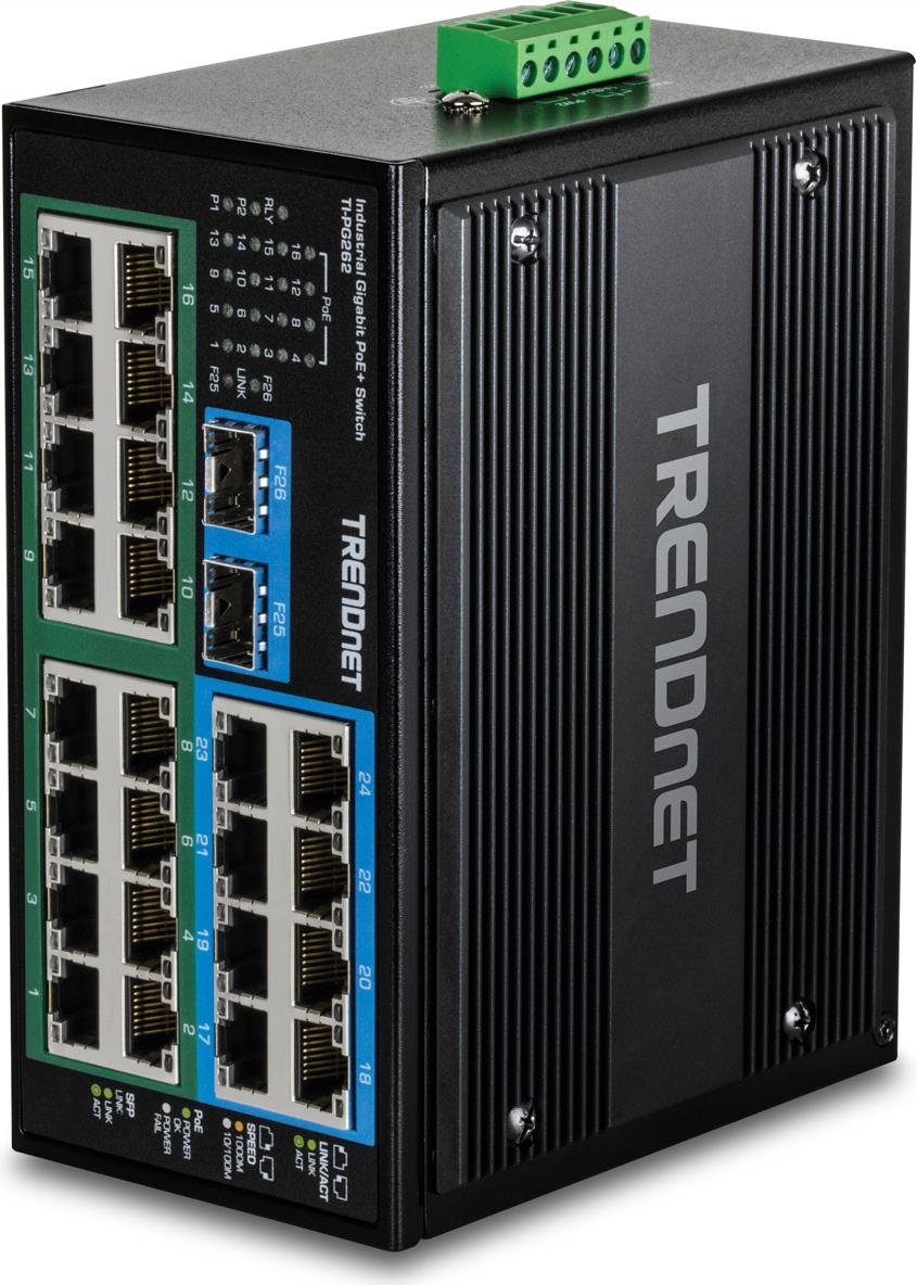 TRENDnet Industrie Switch 26Port Gbit PoE+ Metall DIN-Rail (TI-PG262)