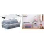 plast team Aufbewahrungsbox HOME BOX, 52 Liter, transparent Box mit Deckel, Material: PP, mit schwarzen Clipver - 1 Stück (22520800)
