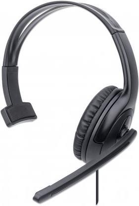 MANHATTAN Mono USB-Headset Ohrumschließendes Design (Over-Ear), Ohrmuschel einseitig, kabelgebunden, USB-A-Stecker, integrierte Lautstärkeregelung, verstellbares Mikrofon, schwarz (180498)