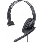 MANHATTAN Mono USB-Headset Ohrumschließendes Design (Over-Ear), Ohrmuschel einseitig, kabelgebunden, USB-A-Stecker, integrierte Lautstärkeregelung, verstellbares Mikrofon, schwarz (180498)