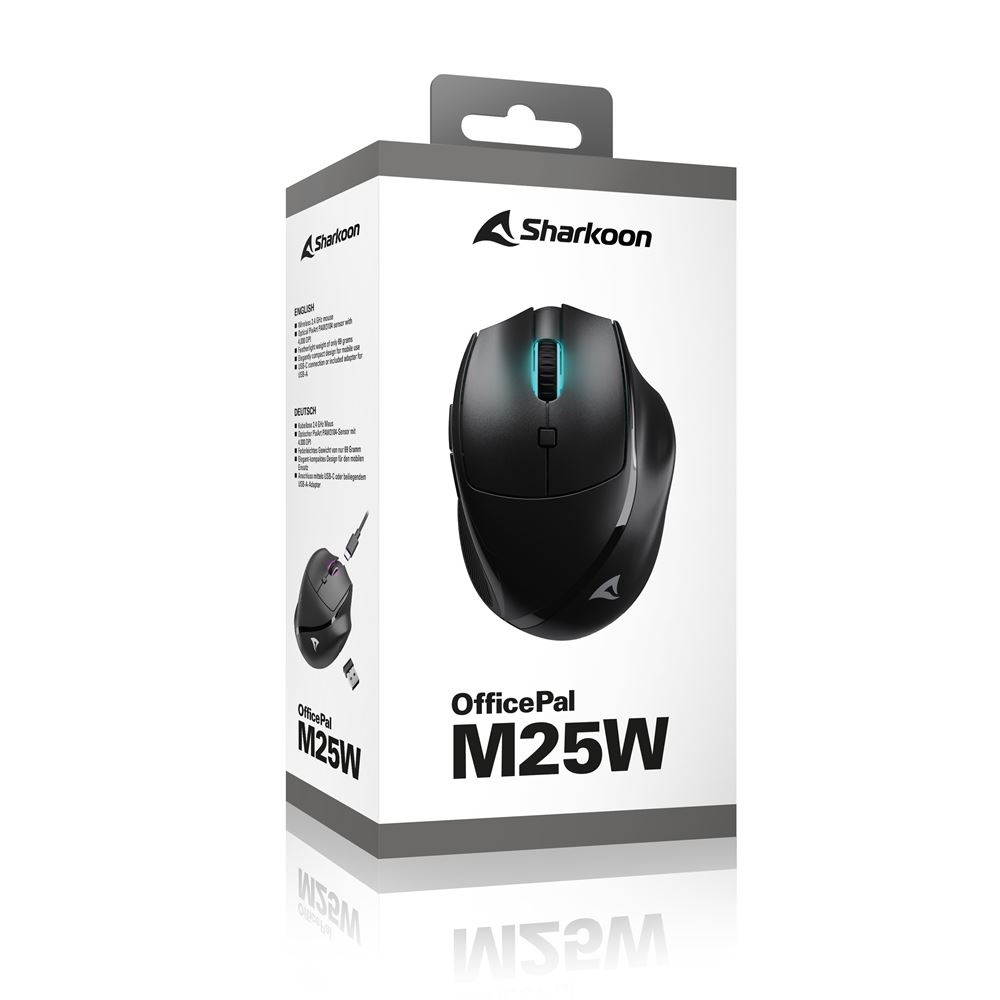 Sharkoon OfficePal M25W Gaming-Maus RF Wireless + USB-C 4000 DPI RGB Schwarz