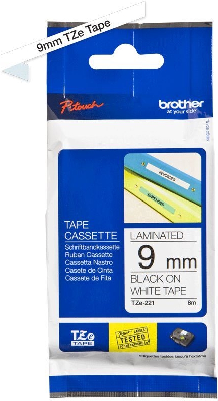 Brother TZe TZE221 laminiertes Band 9 mm Schwarz auf Weiß