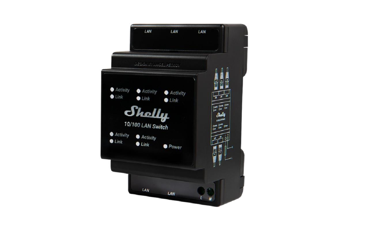 Shelly LAN Switch 5-Port 10/100 Mbit/s Hutschiene Schwarz