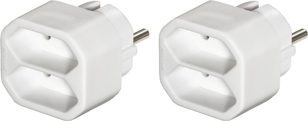 Hama Steckdosenadapter 2-fach, 2x Euro-Steckdose, Doppelpack, Weiß (00223211)