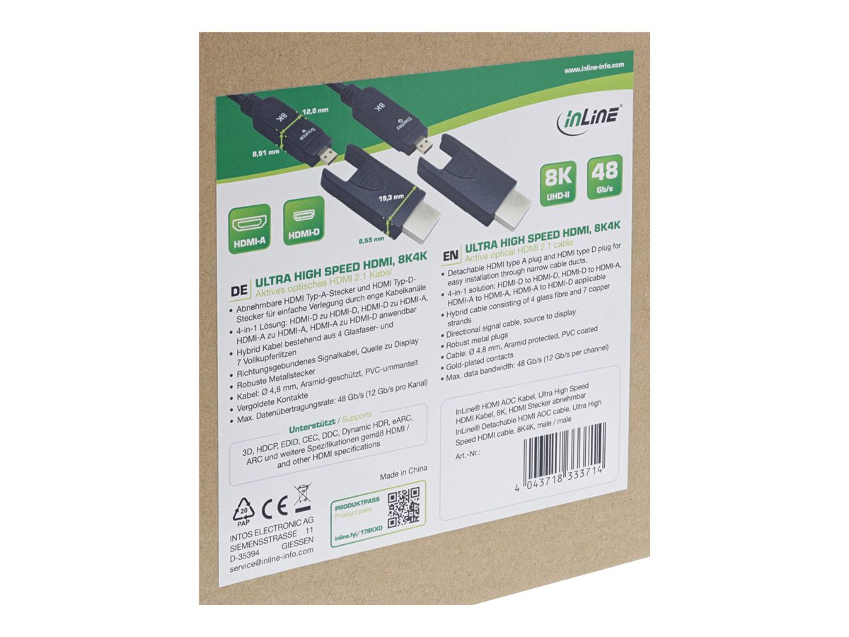 InLine HDMI AOC Kabel 20 m HDMI 2.1 48 Gbit/s Schwarz