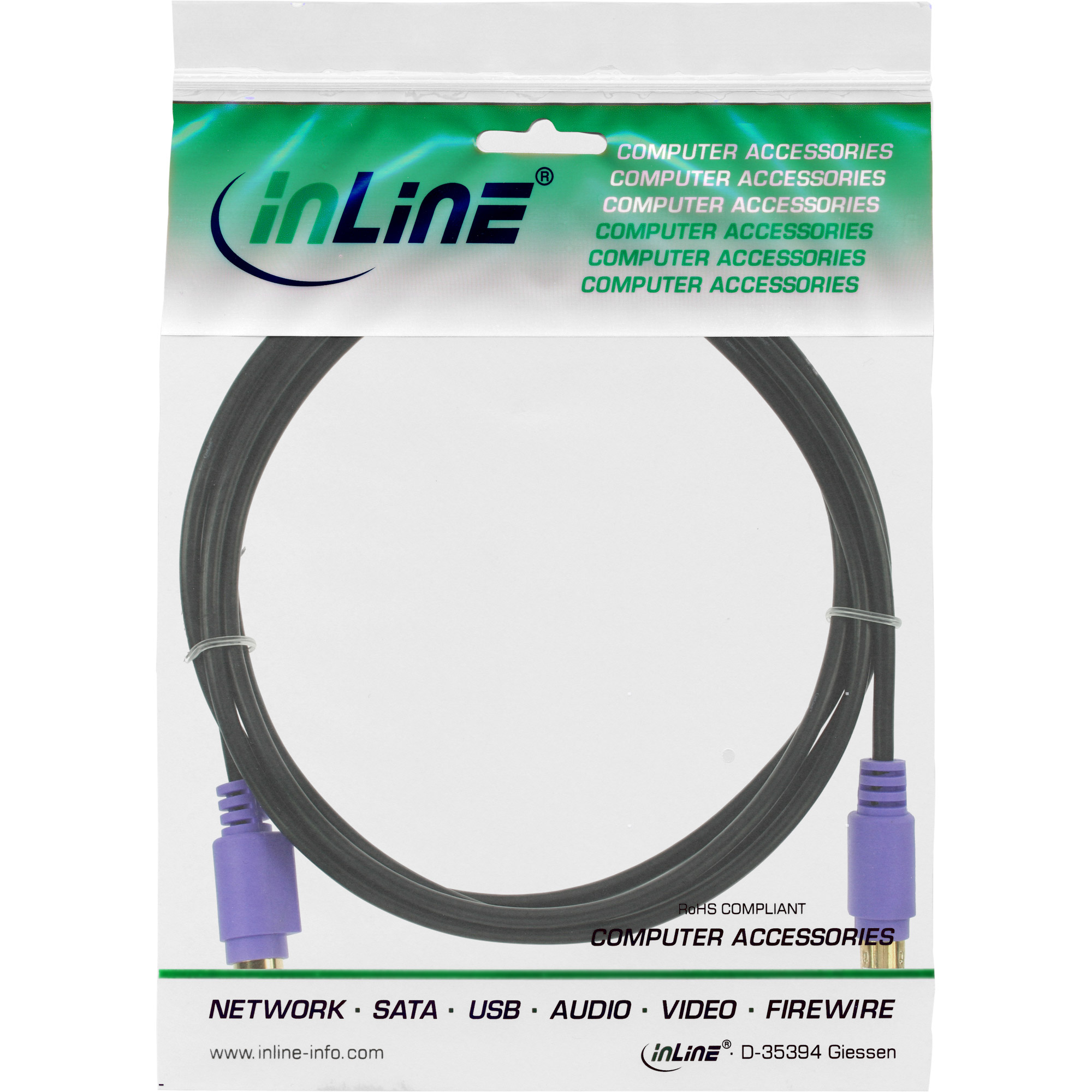 InLine PS/2 Verlängerungskabel Stecker/Buchse 2 m PC99 Premium Schwarz