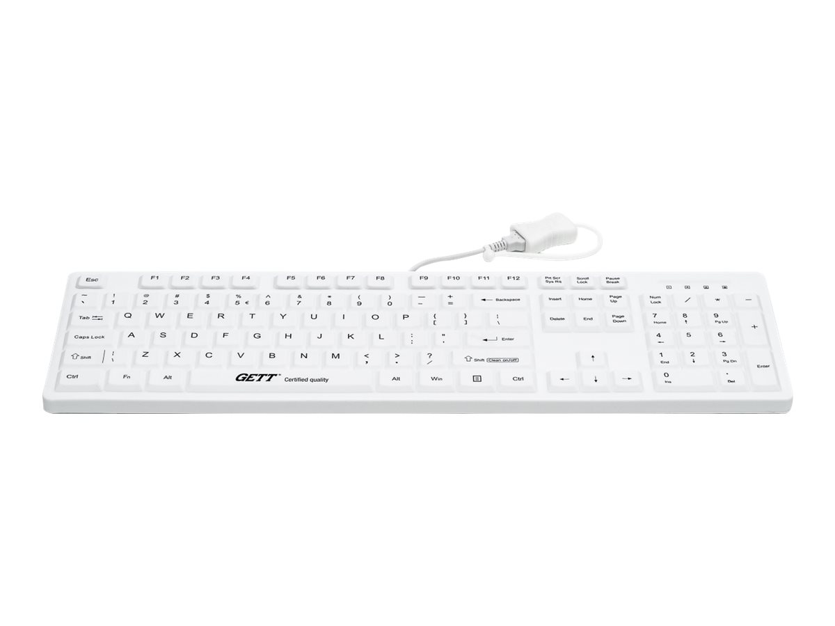 GETT CleanType Easy Protect Silikon-Tastatur 105 Tasten IP68 USB Deutsches Layout Weiß