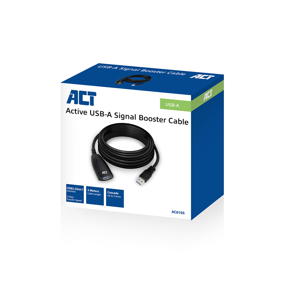 ACT AC6105 USB-Verlängerungskabel USB 3.2 Gen 1 5 m mit Signalverstärker Schwarz