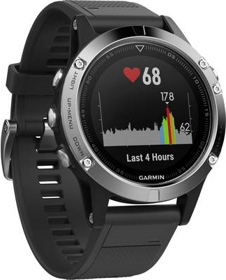 fenix 5 schwarz/silber GPS-Multisport-Smartwatch für Training Abenteuer und (010-01688-03)