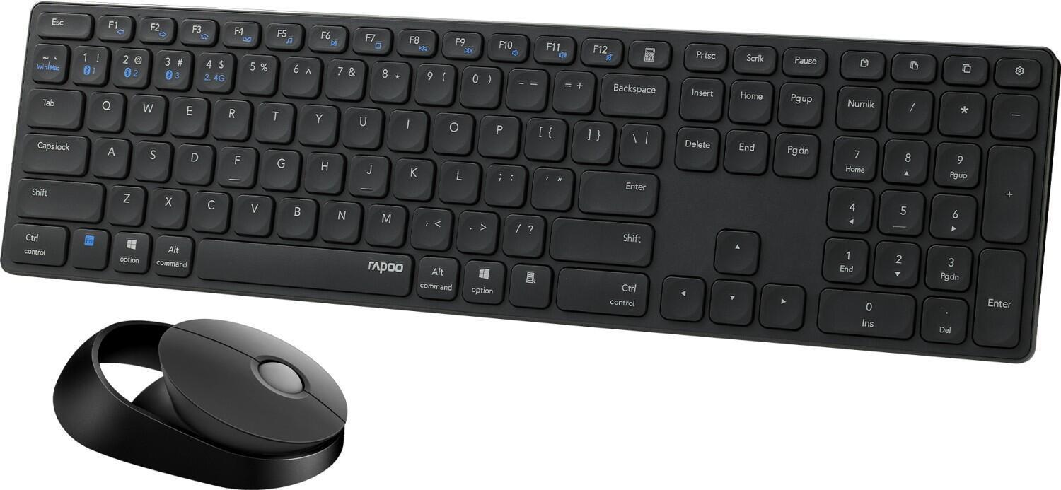 Rapoo 9850M Tastatur Maus enthalten RF Wireless + Bluetooth QWERTZ Deutsch Grau (00215389)