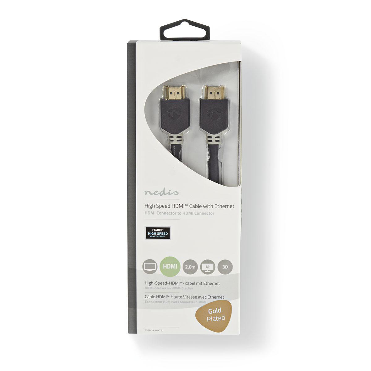 Nedis HDMI-Kabel mit Ethernet 2 m 4K vergoldete Kontakte Anthrazit