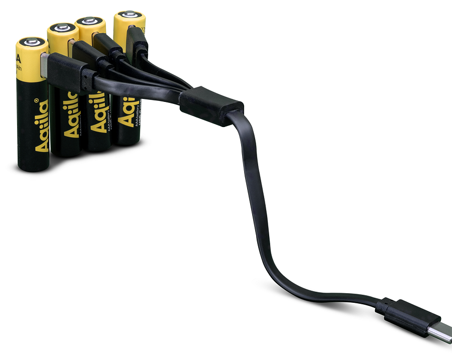 AQIILA AQ60AAA374C4 AAA Akku 600 mAh 1.5 V USB-C Schwarz, Gelb