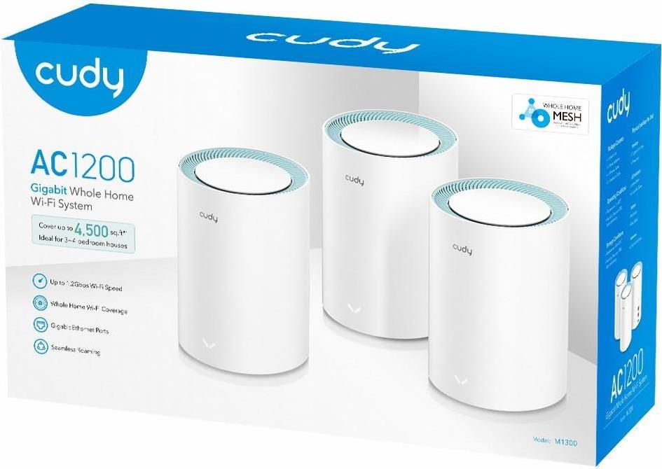 Cudy M1300 3-PACK Mesh-WLAN-System Dual-Band (2,4 GHz/5 GHz) Wi-Fi 5 (802.11ac) Weiß 1 Intern (M1300(3-Pack))