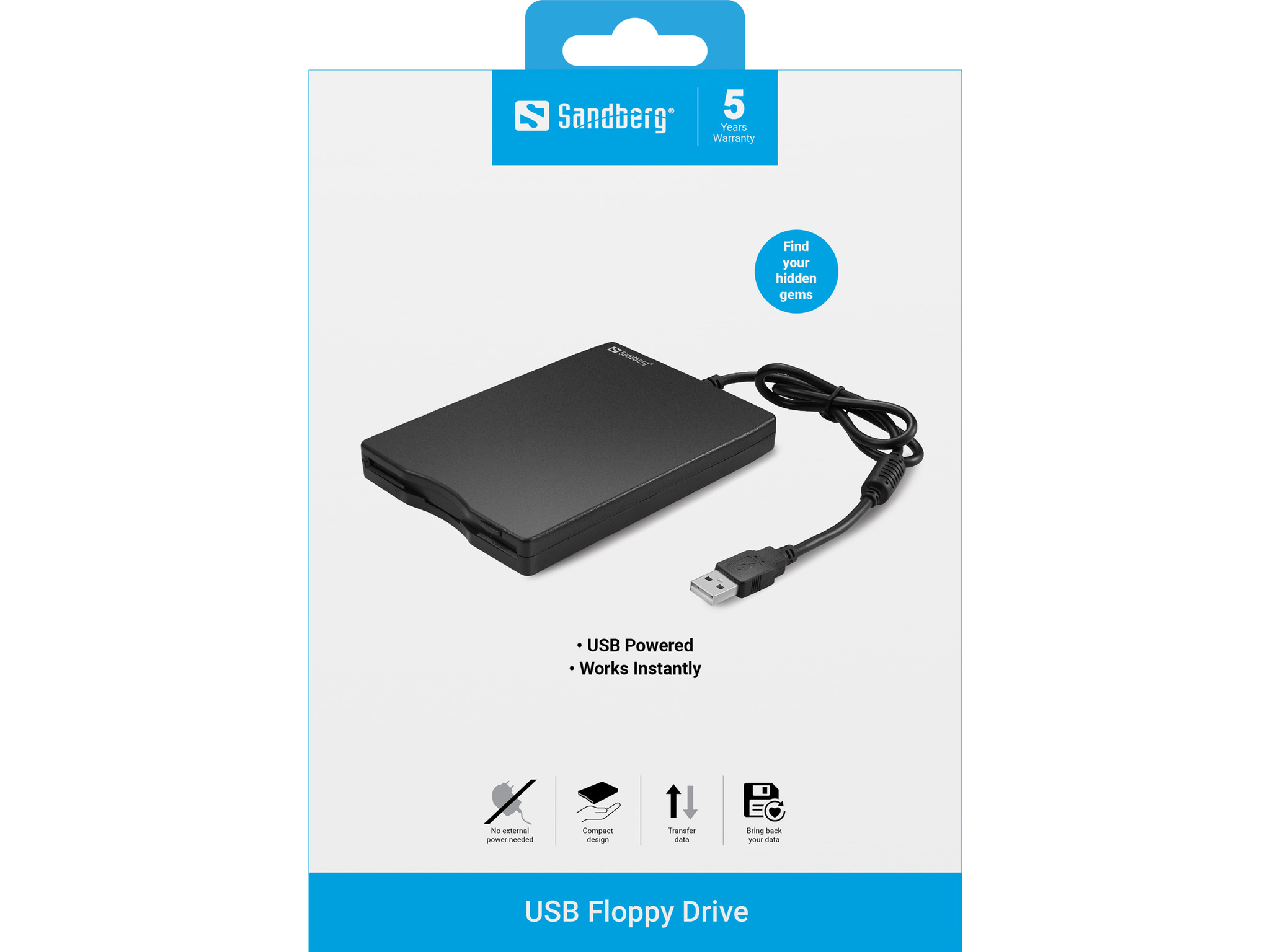 Sandberg USB Floppy Mini Reader 3,5" USB 2.0 Weiß