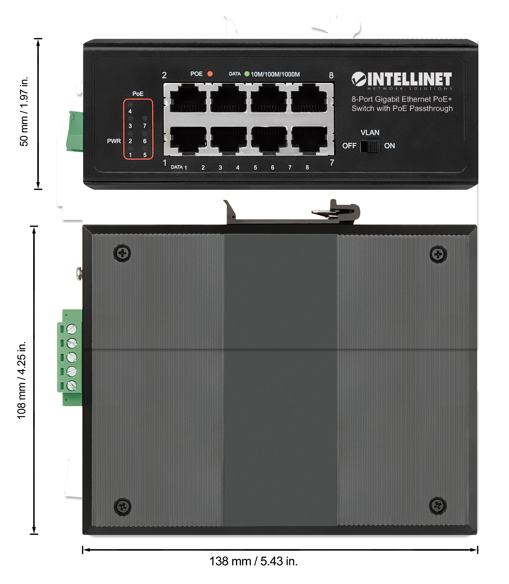 Intellinet PoE-Powered 8-Port Gigabit Ethernet PoE+ Industrial Switch 8 x 10/100/1000 (PoE+) Schwarz