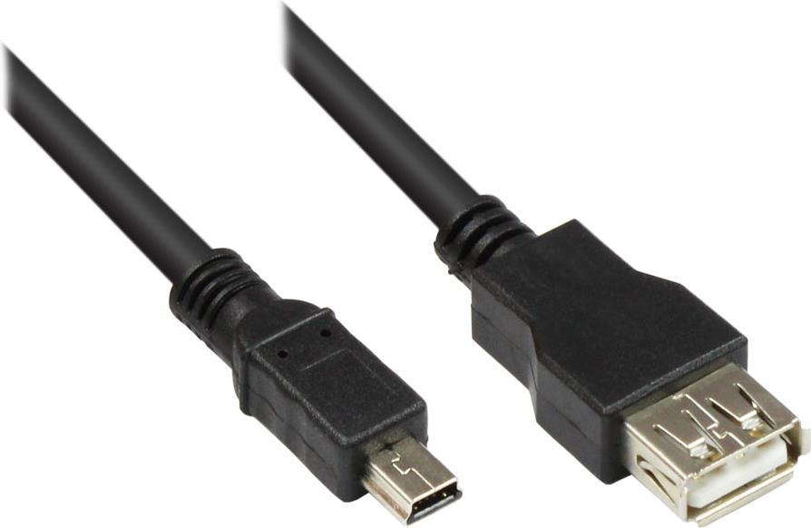 Adapterkabel USB 2.0 OTG (On-the-go), Mini USB B Stecker an USB A Buchse, schwarz, 0,1m, Good Connections® (USB-AD44)
