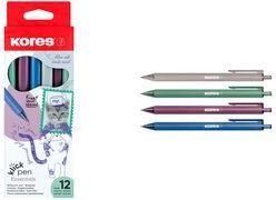 Kores Einweg-Druckkugelschreiber "Klick Pen", Vintage 3-eckige Triangular-Form, Semi-Gel-Tinte: geschmeidig wie - 12 Stück (KP38700)