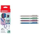Kores Einweg-Druckkugelschreiber "Klick Pen", Vintage 3-eckige Triangular-Form, Semi-Gel-Tinte: geschmeidig wie - 12 Stück (KP38700)