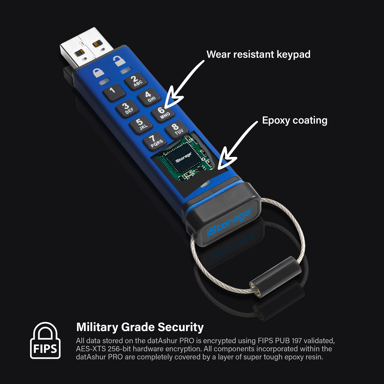 iStorage datAshur Pro USB-Stick 4 GB USB 3.0 Blau