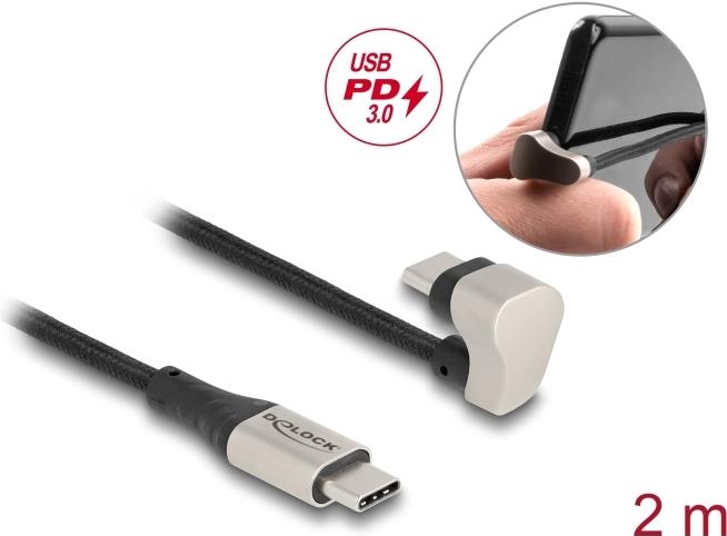 Delock USB 2.0 Kabel USB Type-C™ Stecker zu Stecker 180° gewinkelt 2 m PD 60 W (88160)