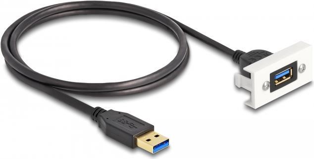 Delock Easy 45 Modul SuperSpeed USB (USB 3.2 Gen 1) USB Typ-A Buchse zu USB Typ-A Stecker mit Kabelpeitsche, 22,5 x 45 mm (81399)
