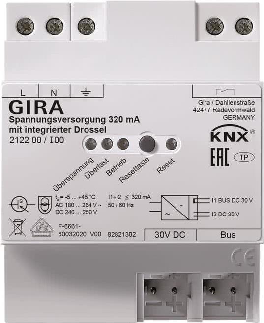 Gira KNX-Spannungsversorgung 320mA Drossel REG 212200 (212200)