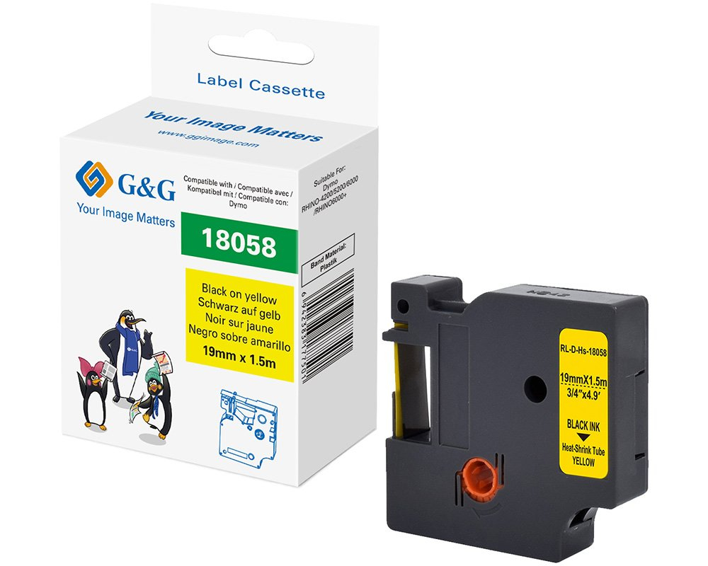 G&G Schriftband Polyolefin Bandfarbe: Gelb Schriftfarbe: Schwarz 19 mm 1.5 m (RL-D-Hs-18058-BK/YE-19MM*1.5M) Image
